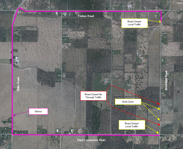 Brookfield Road Closure and Detour map